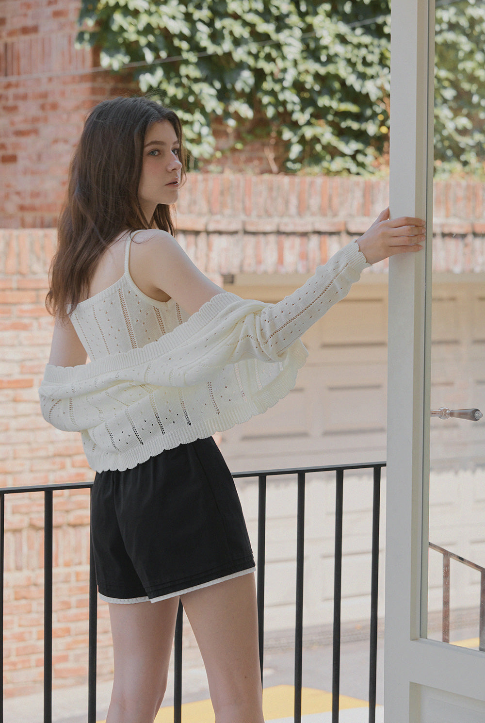 Zden Scatch Punching Knit Tank Cardigan Set