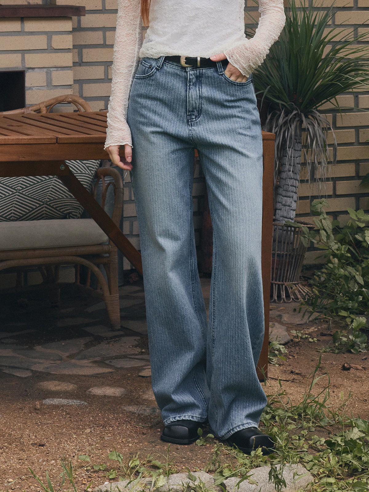 Izell Stripe Wide Denim Pants