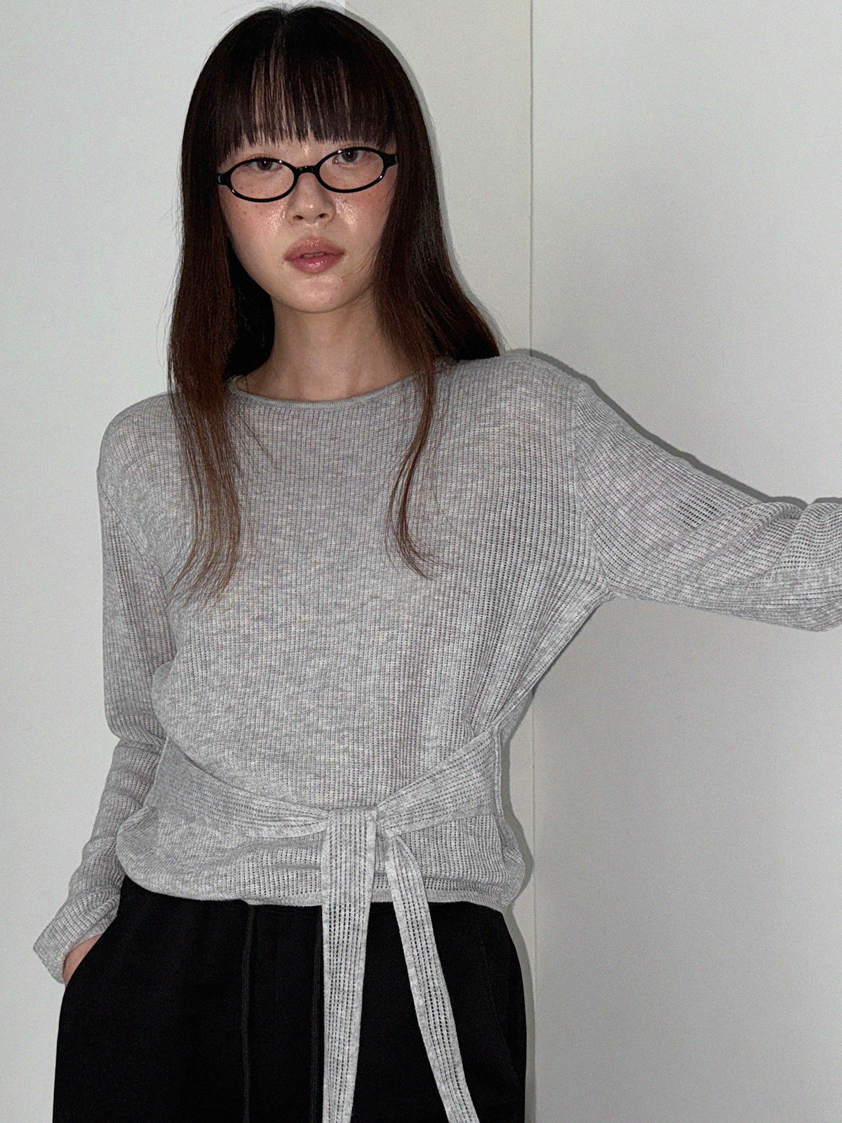 Tuna eyelet strap long-sleeve knit