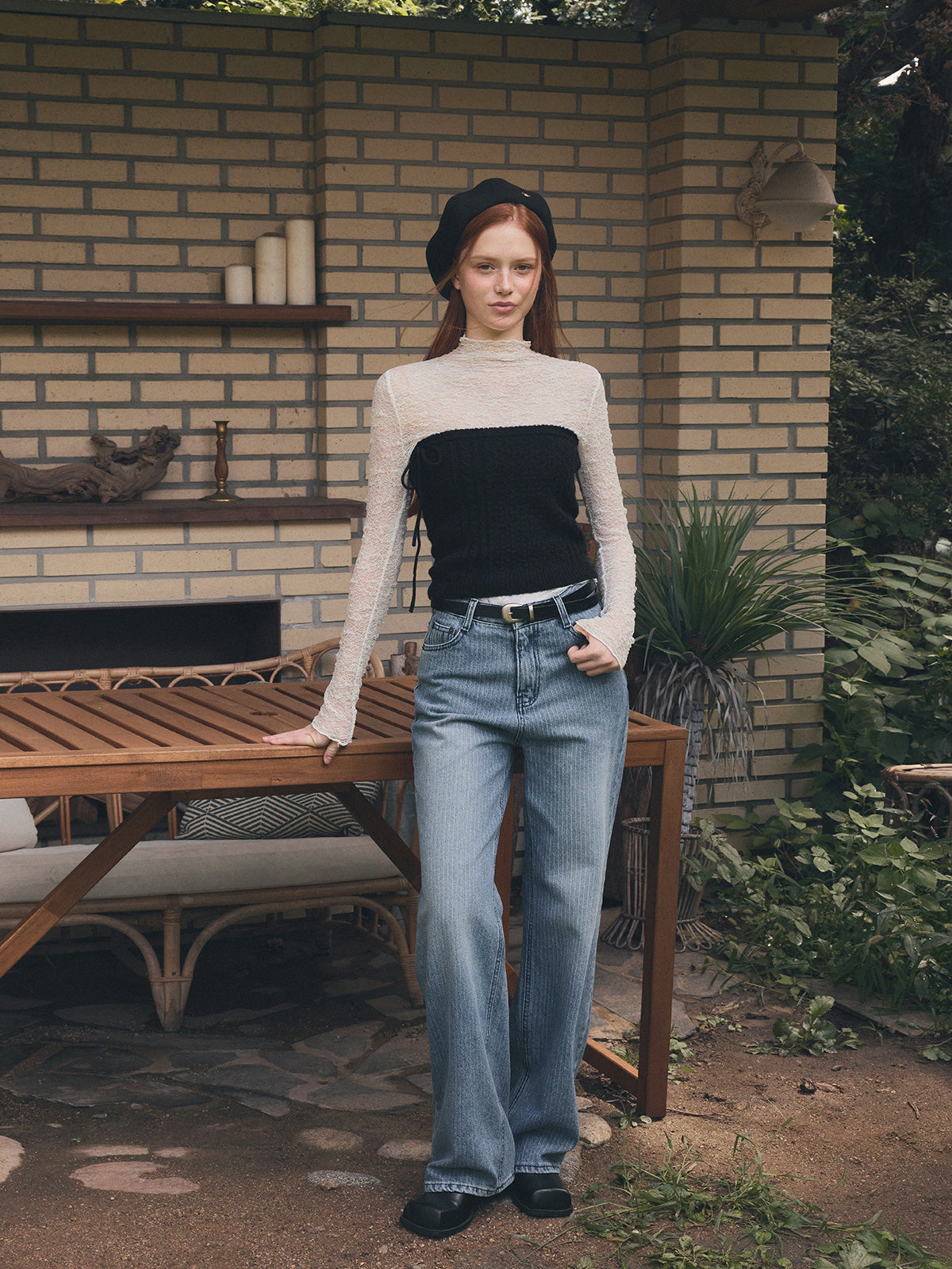 Izell Stripe Wide Denim Pants