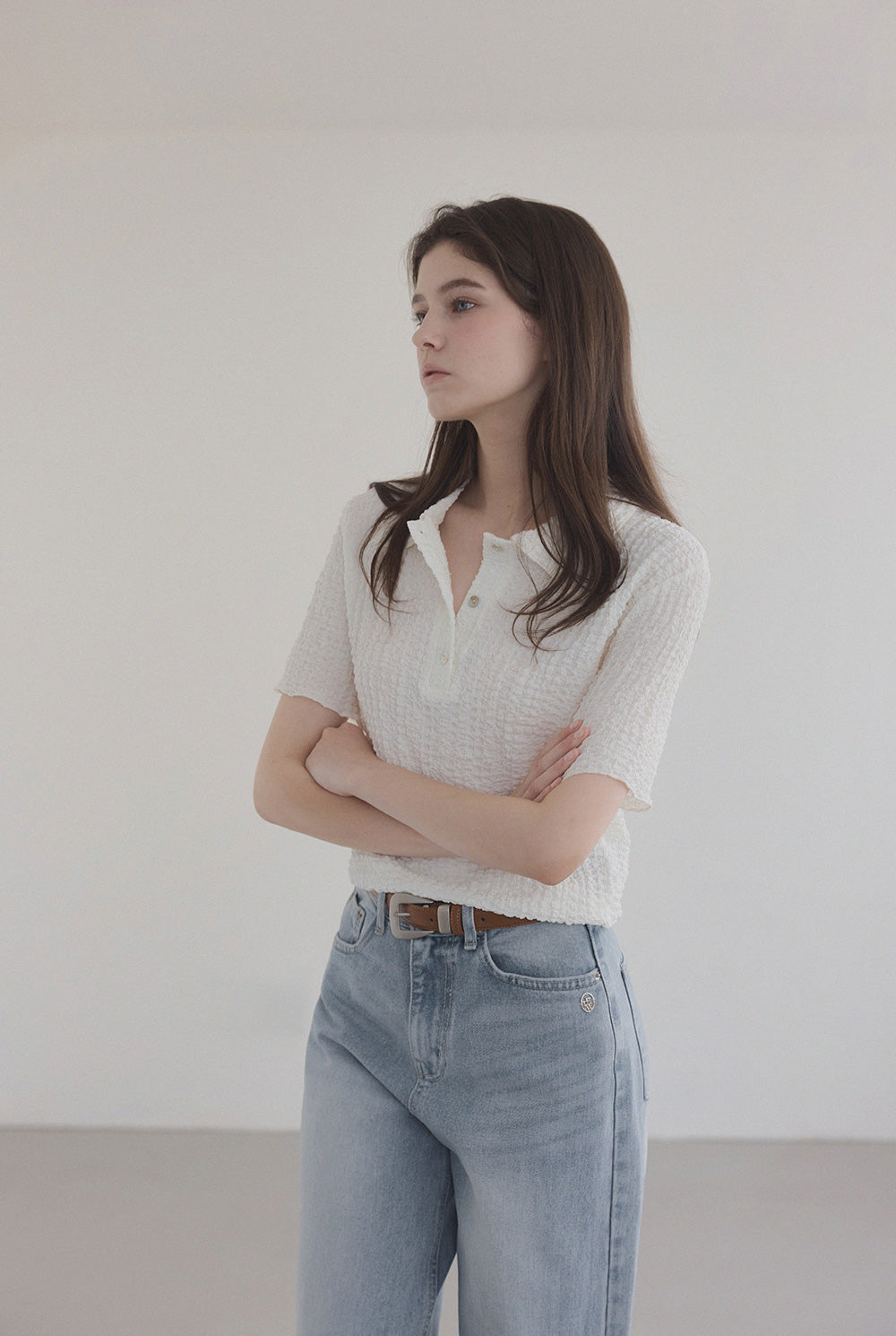 Baggy Embossed Collar T-Shirt