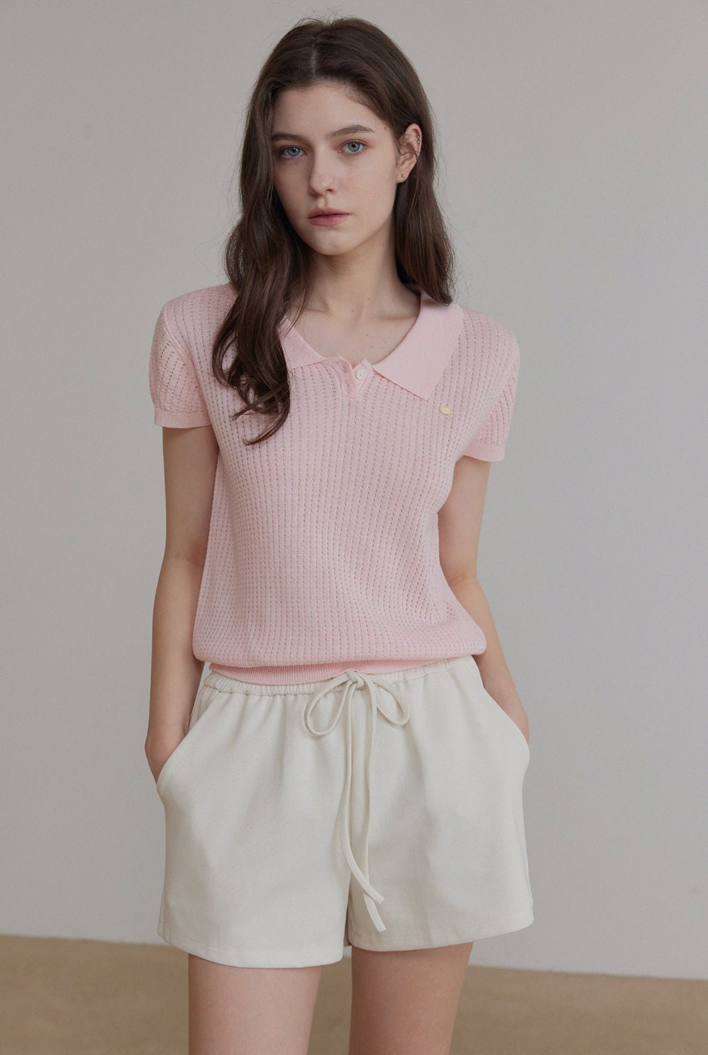 Beryl Punching Collar Short-Sleeve Knit