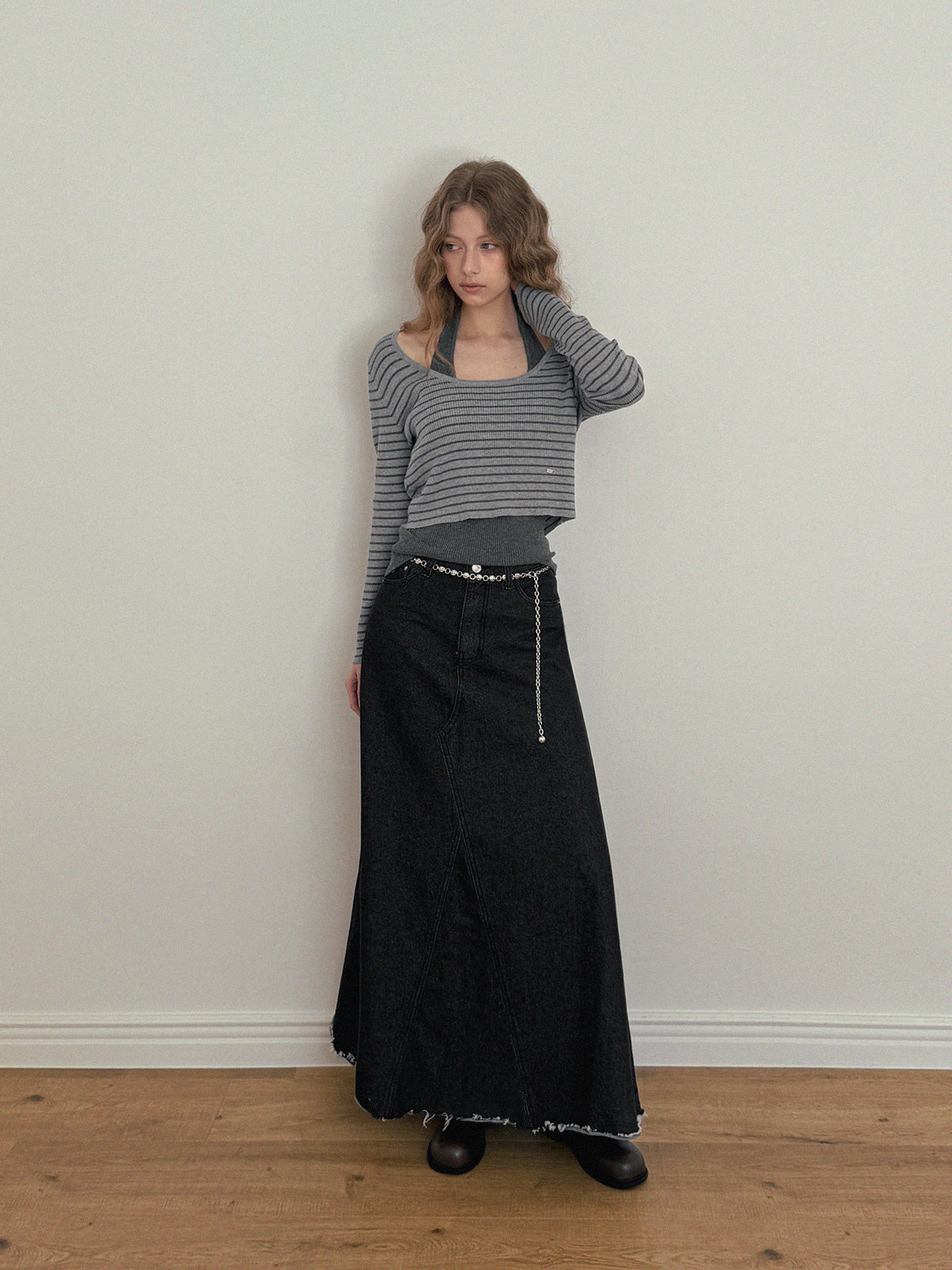 Neville Denim Maxi Long Skirt