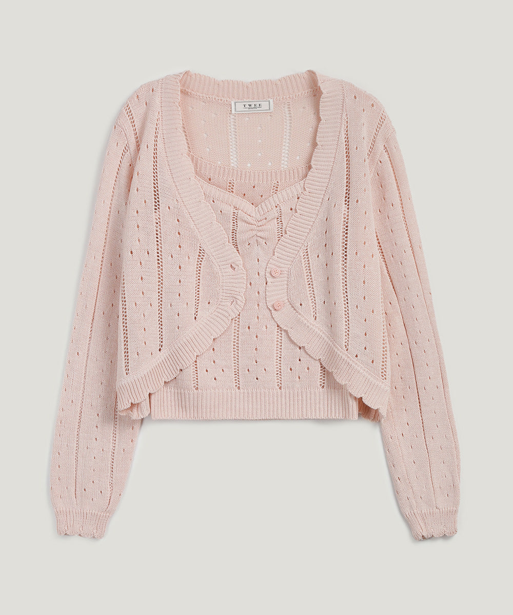 Zden Scatch Punching Knit Tank Cardigan Set