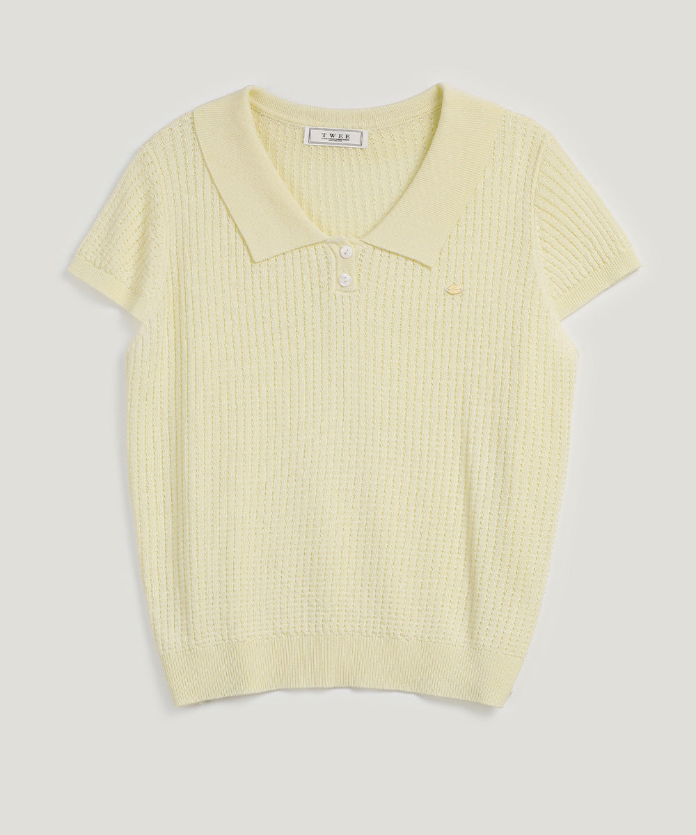 Beryl Punching Collar Short-Sleeve Knit