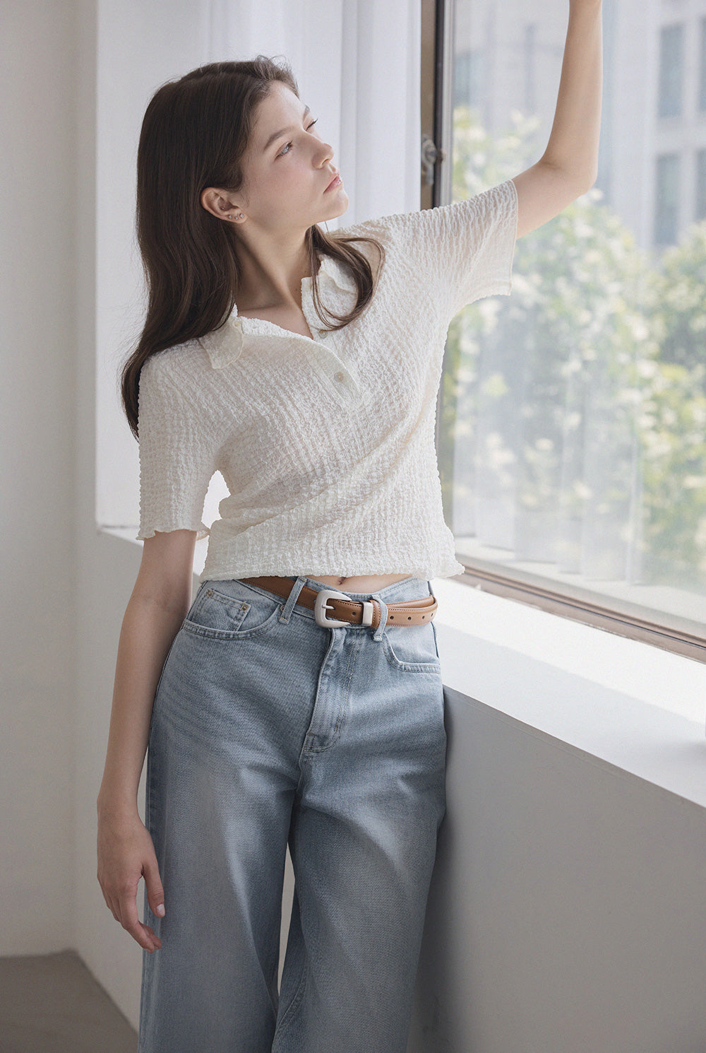 Baggy Embossed Collar T-Shirt