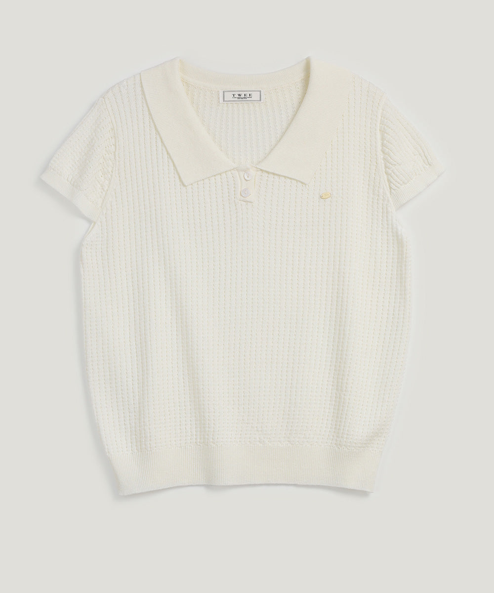 Beryl Punching Collar Short-Sleeve Knit
