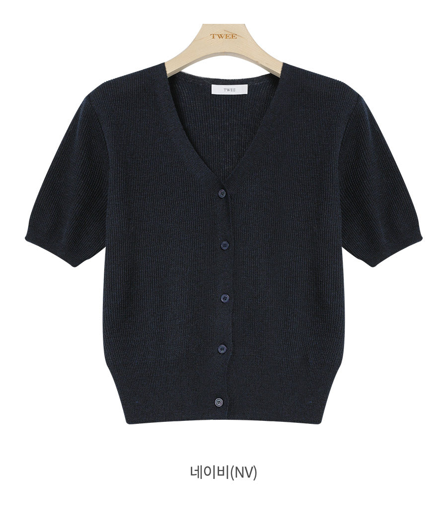 Cremo Linen V-Neck Short Sleeve Cardigan