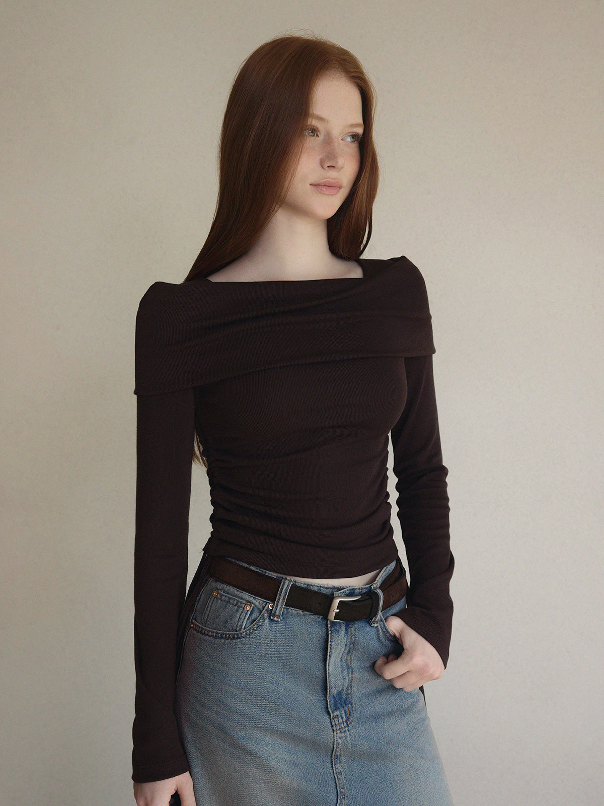 Dwin 2-Way Drape Strap Long Sleeve Tee