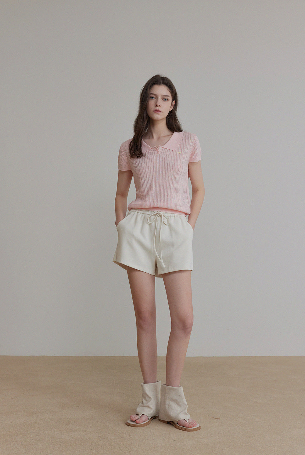 Beryl Punching Collar Short-Sleeve Knit