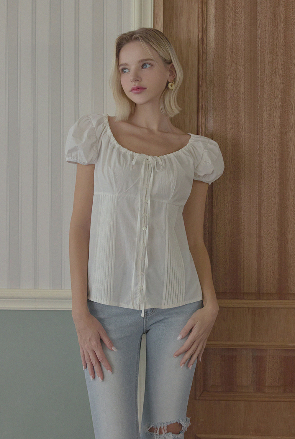 Euphoria puff short sleeve blouse