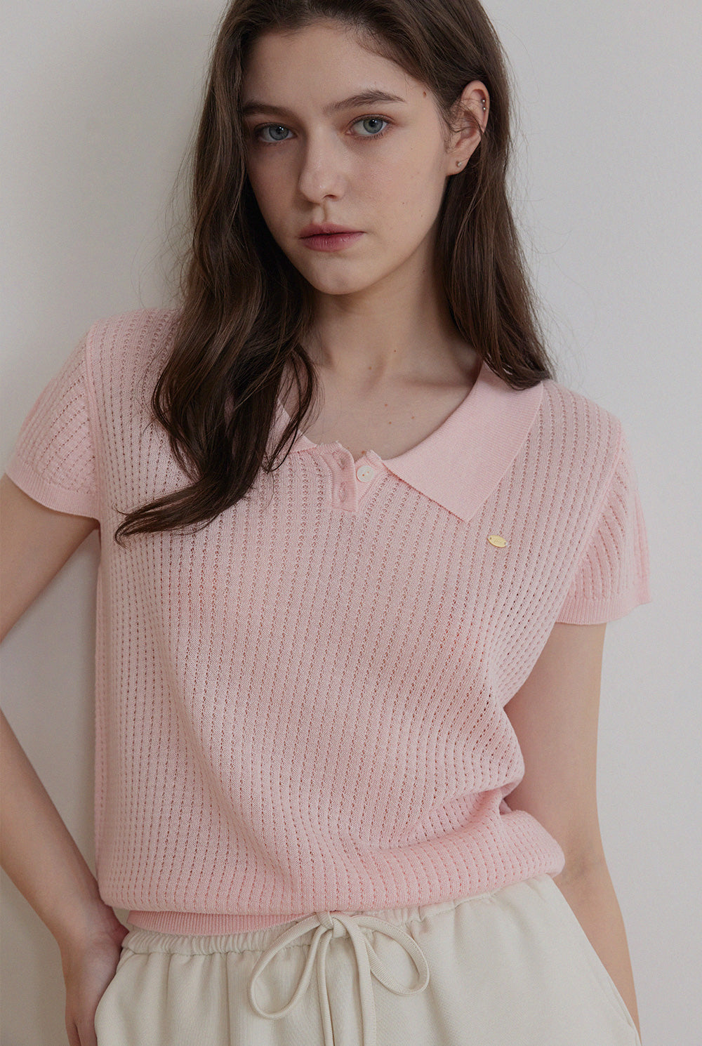 Beryl Punching Collar Short-Sleeve Knit