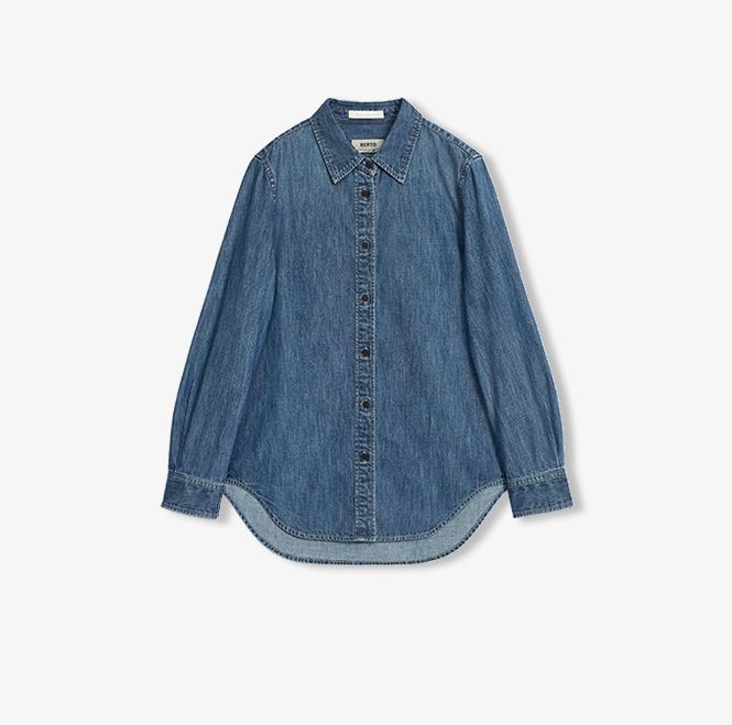 Italian imported BERTO denim classic old money style lapel shirt for women-5