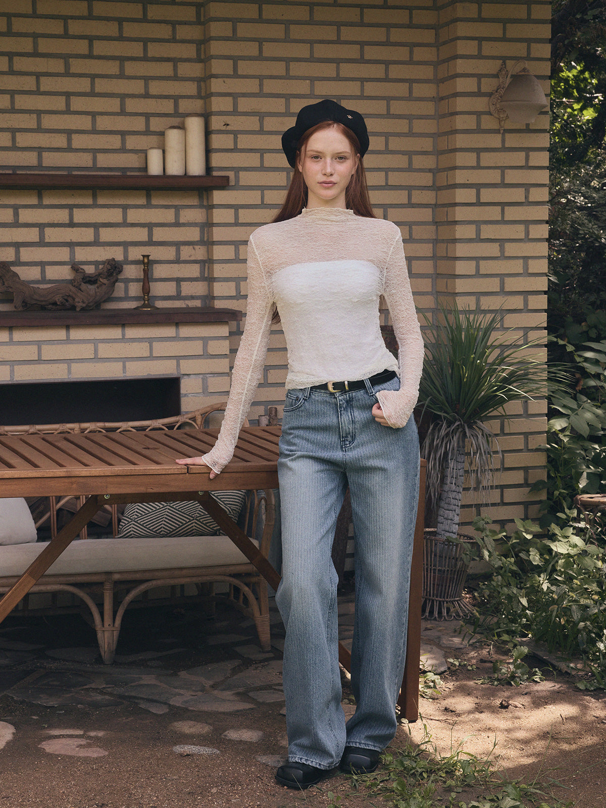 Izell Stripe Wide Denim Pants
