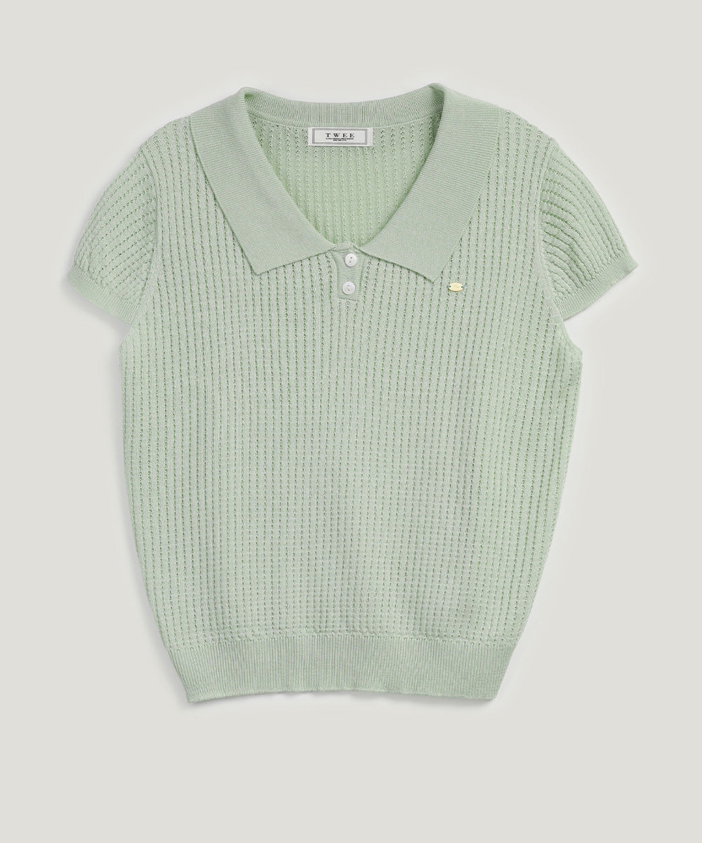 Beryl Punching Collar Short-Sleeve Knit
