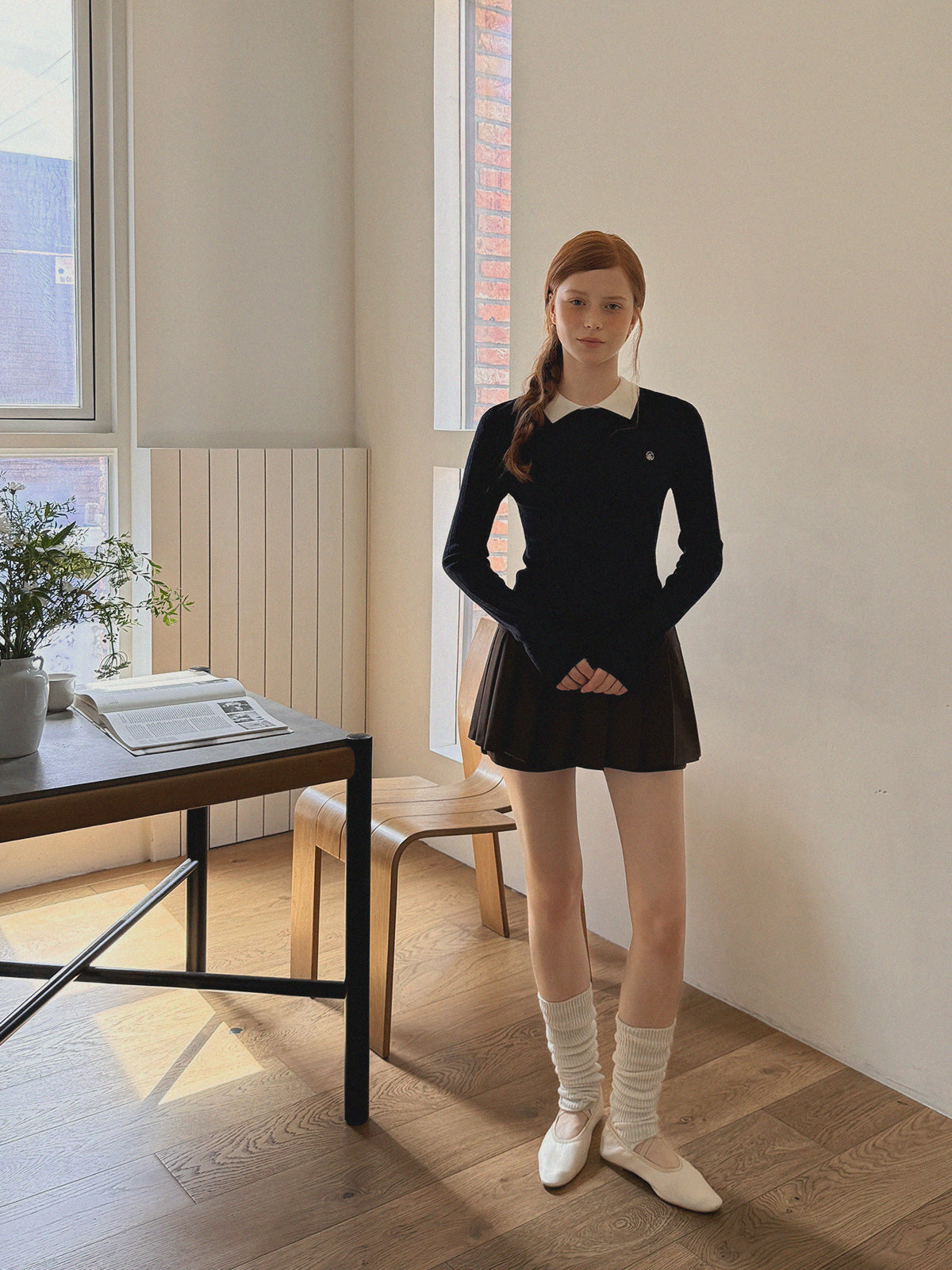 Rimet Contrast Collar Long Sleeve Knit