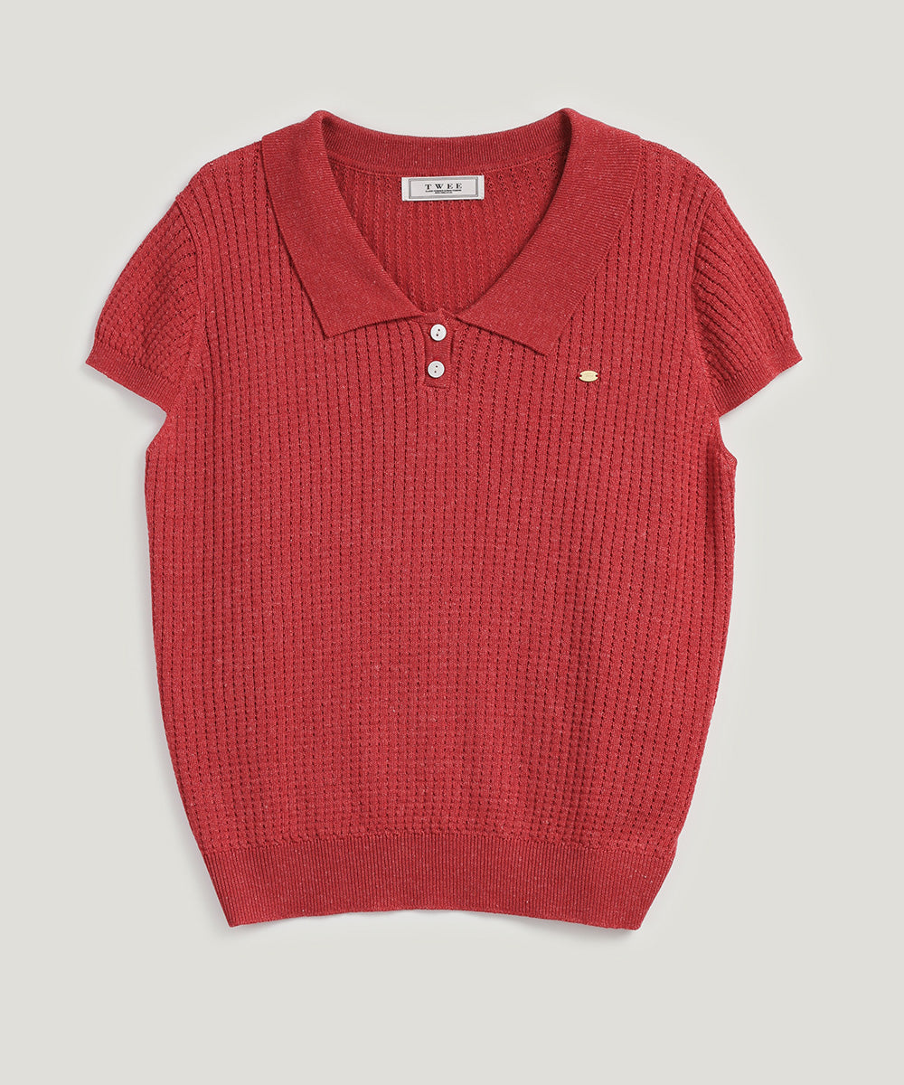 Beryl Punching Collar Short-Sleeve Knit