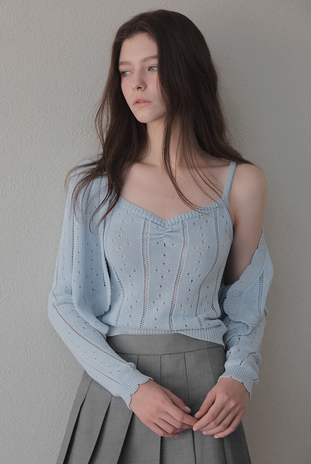Zden Scatch Punching Knit Tank Cardigan Set