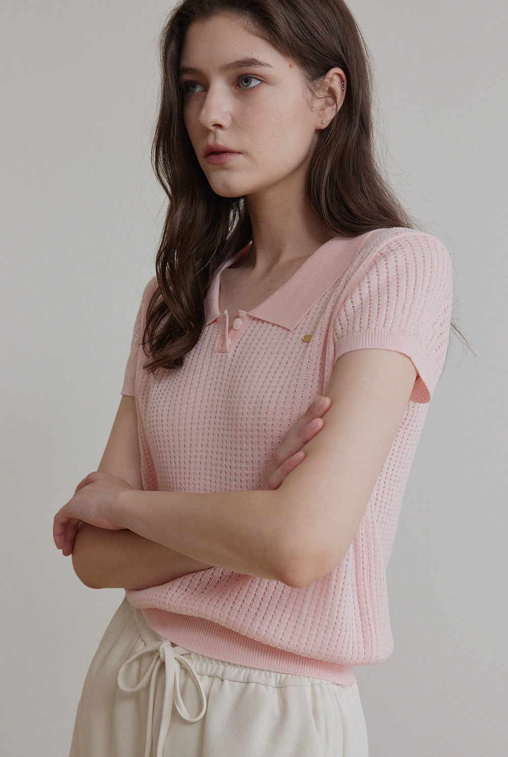 Beryl Punching Collar Short-Sleeve Knit