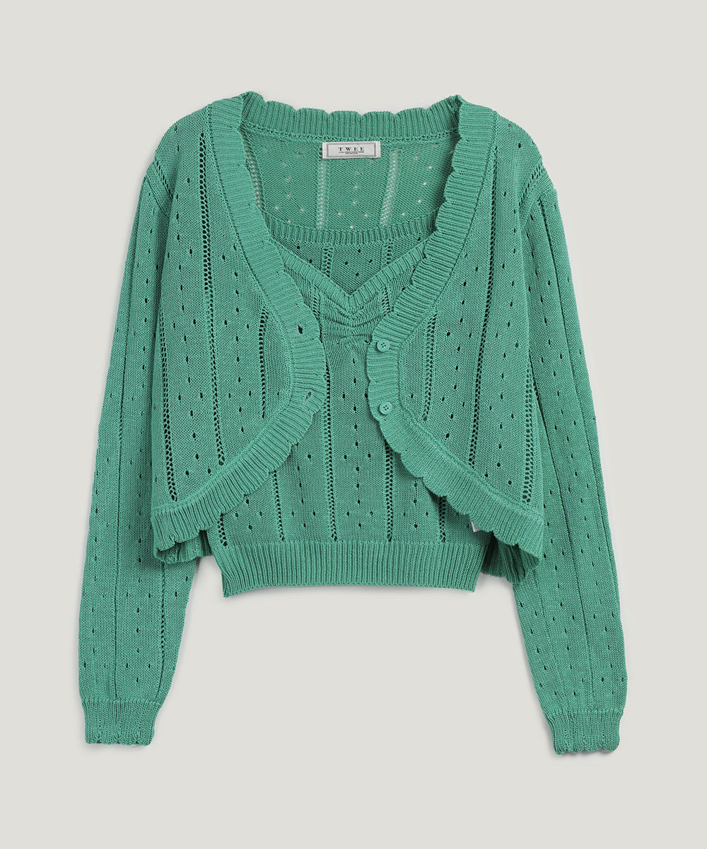 Zden Scatch Punching Knit Tank Cardigan Set