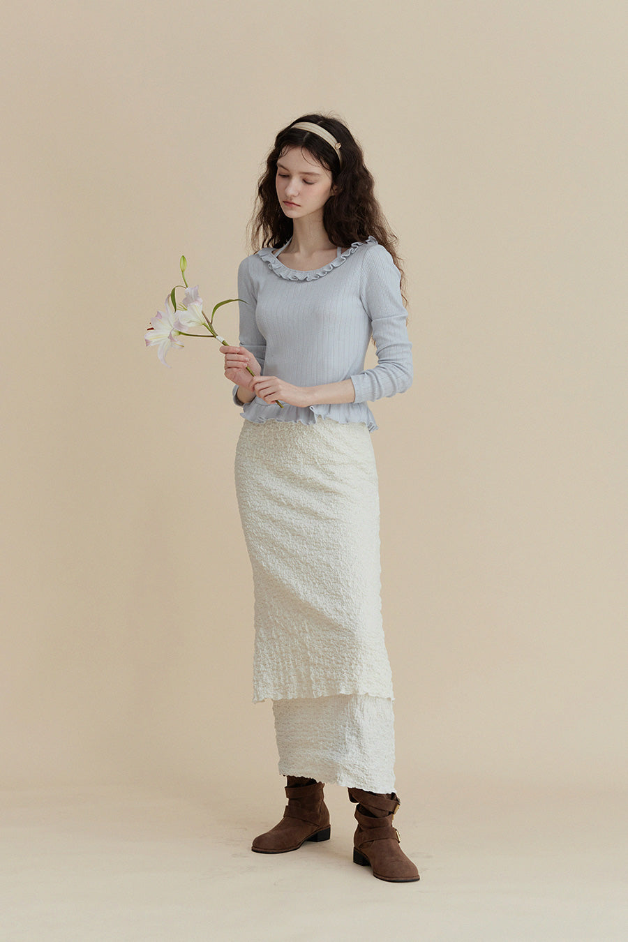 Neoze Layered Shirring Long Skirt