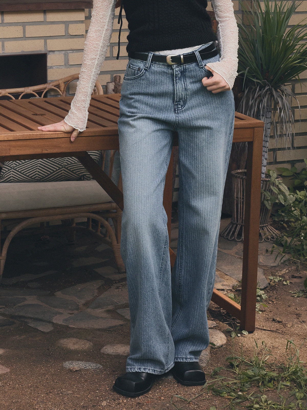 Izell Stripe Wide Denim Pants