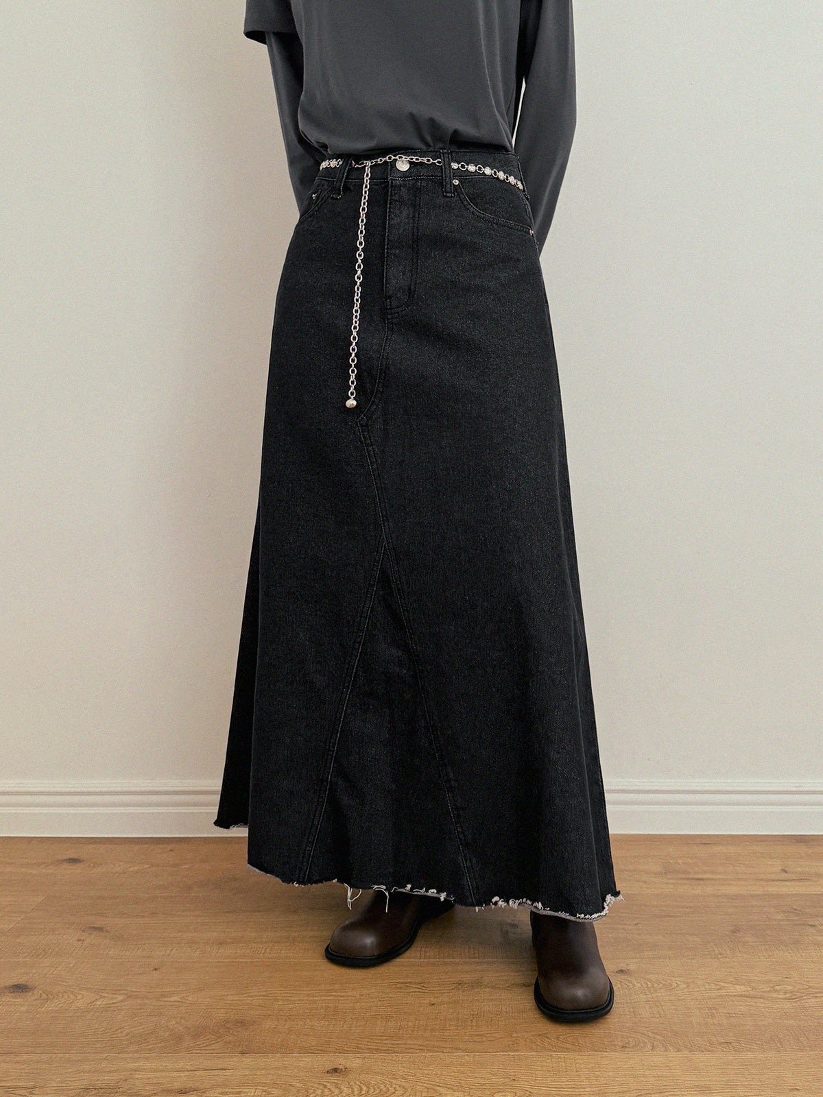 Neville Denim Maxi Long Skirt