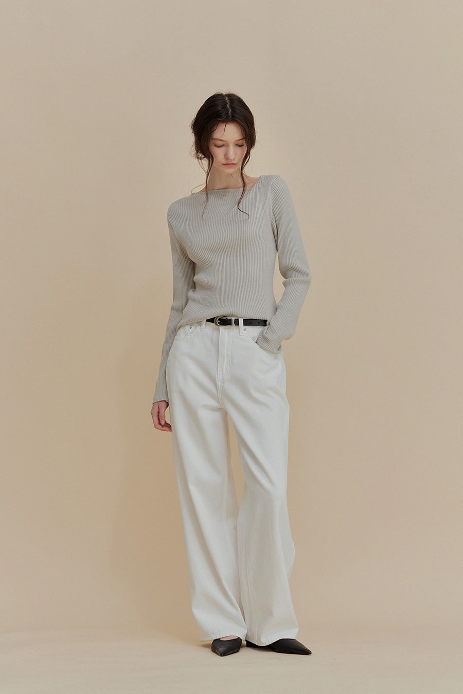 Tinin Asymmetric Neck Ribbed Knit
