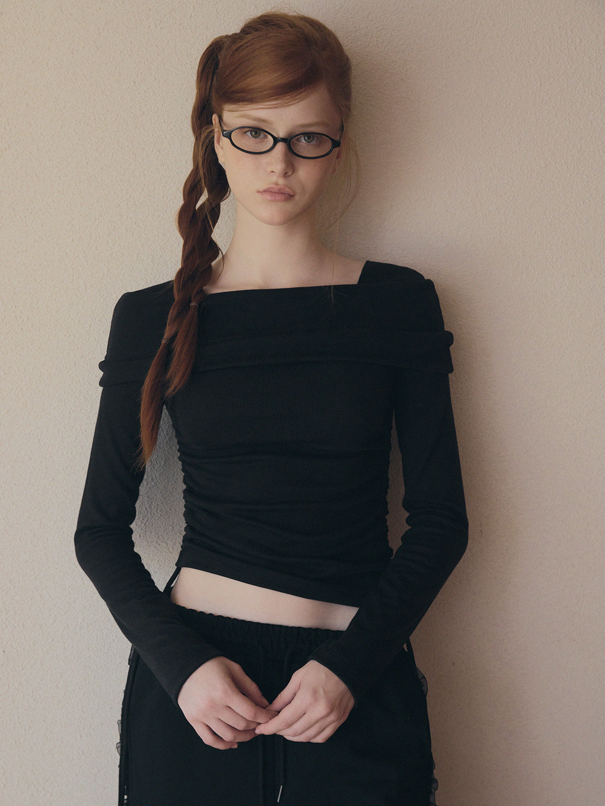 Dwin 2-Way Drape Strap Long Sleeve Tee