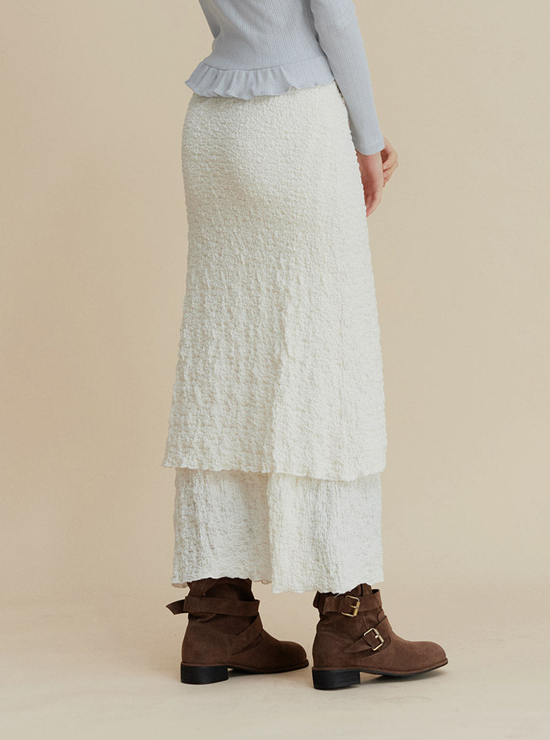 Neoze Layered Shirring Long Skirt