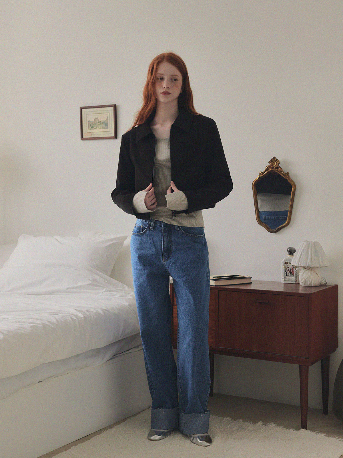 Puo Rolled-Up Wide Leg Denim Pants Jean