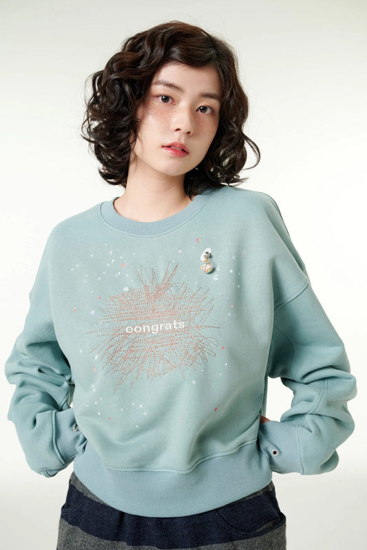 [CLOUD CAKE] Women's Fashion Cloud Cake Line Drawing Embroidered Sweatshirt-0