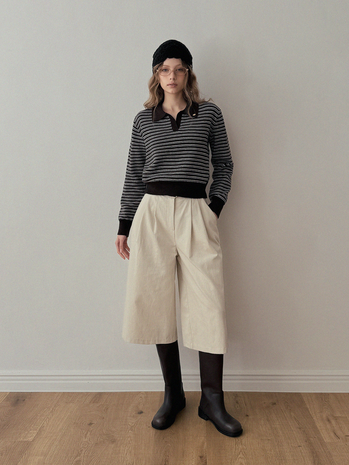 Ulzen Corduroy Pintuck Bermuda Pants