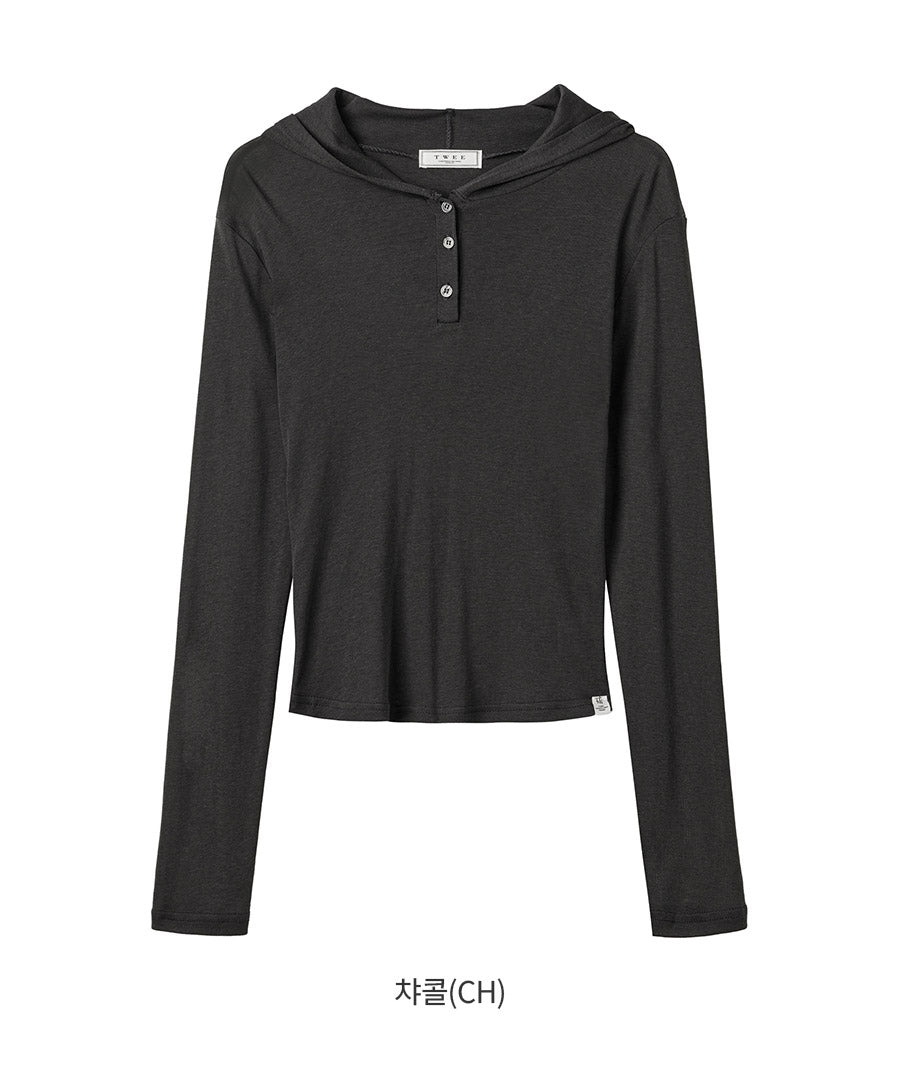 [TWEE] Riena Hood Button T-Shirt-6