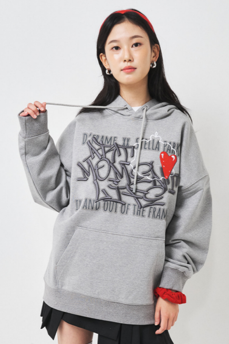 [ CLOUD CAKE ] DFRAME 3D graffiti embroidered hoodie grey-1