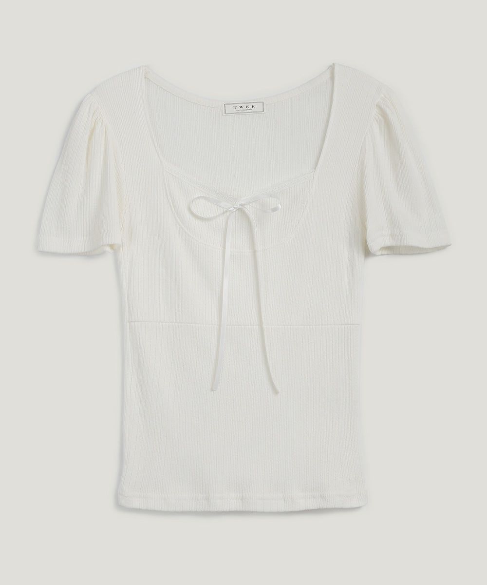 [TWEE] Lecheux Tie Lace Short-Sleeve T-Shirt-6