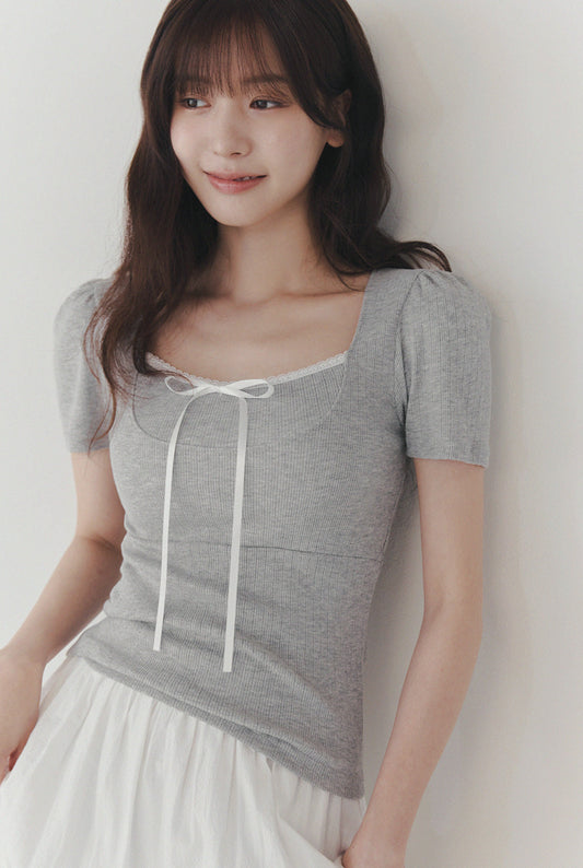 [TWEE] Lecheux Tie Lace Short-Sleeve T-Shirt-0