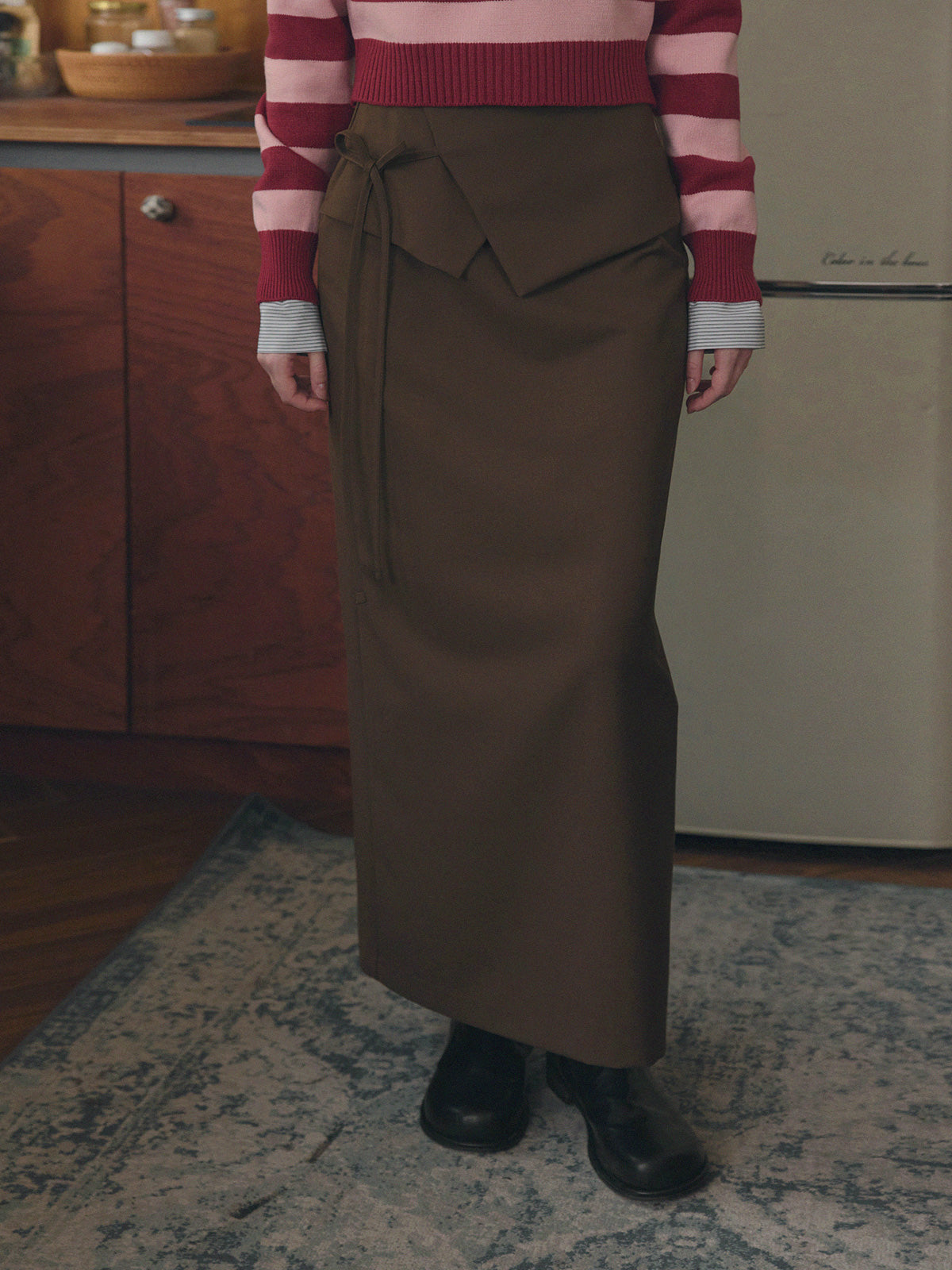 Lenk Layered Strap Maxi Long Skirt
