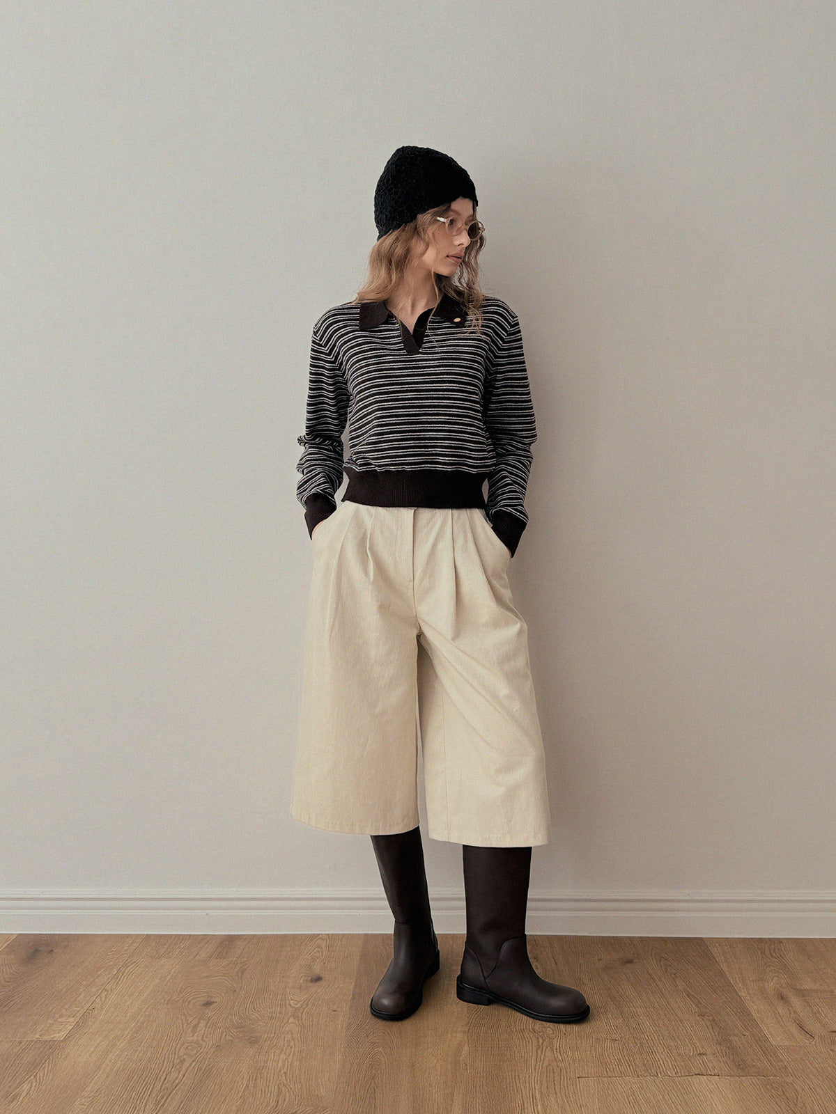 Ulzen Corduroy Pintuck Bermuda Pants