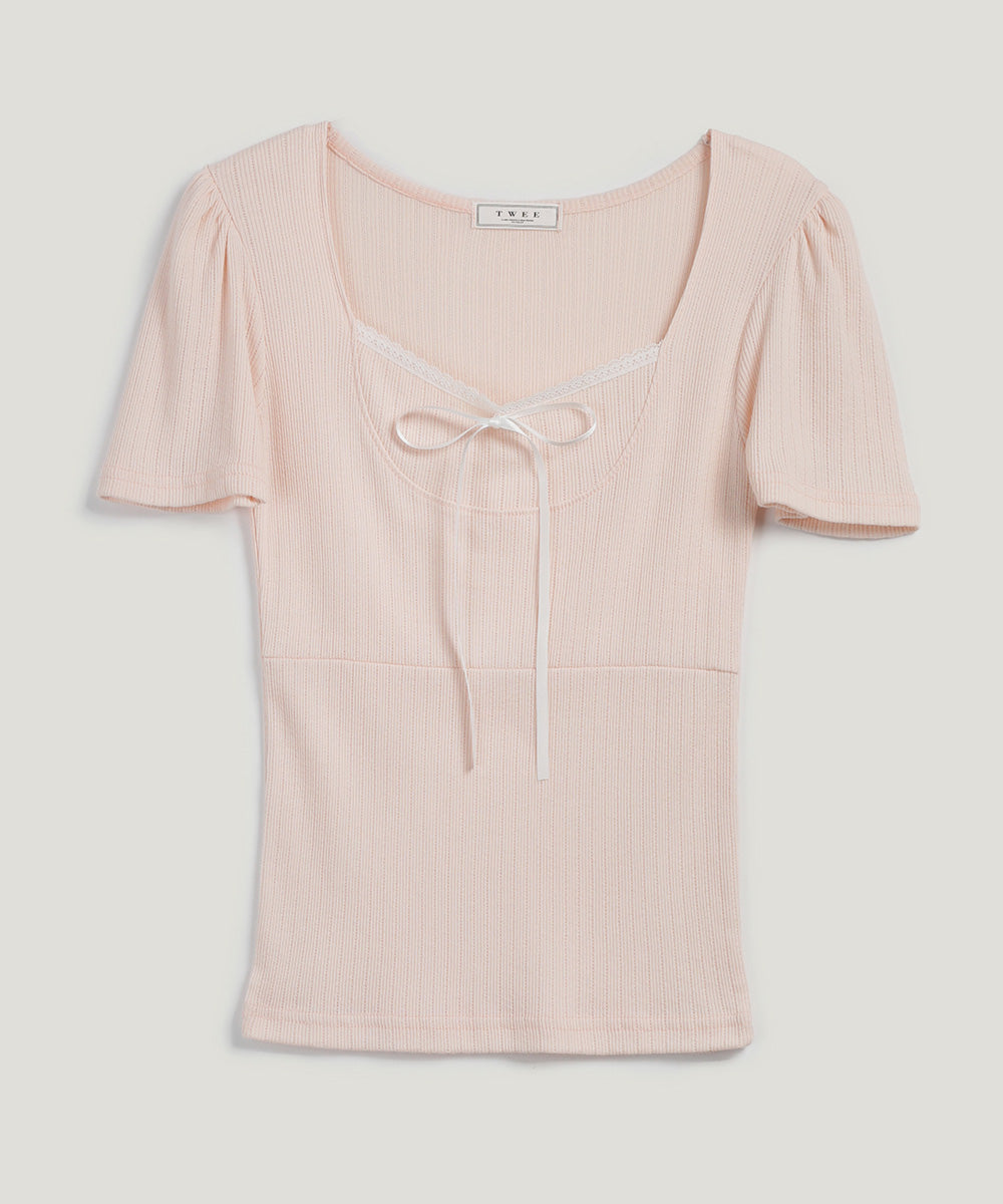 [TWEE] Lecheux Tie Lace Short-Sleeve T-Shirt-5