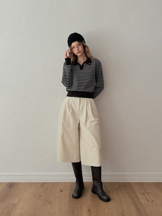 Ulzen Corduroy Pintuck Bermuda Pants