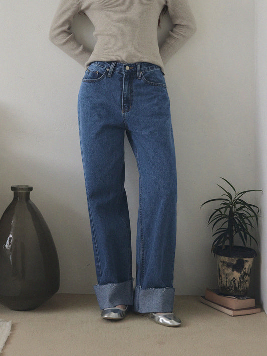 Puo Rolled-Up Wide Leg Denim Pants Jean