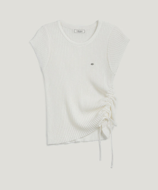 Holdy Asymmetrical String Short Sleeve Knit
