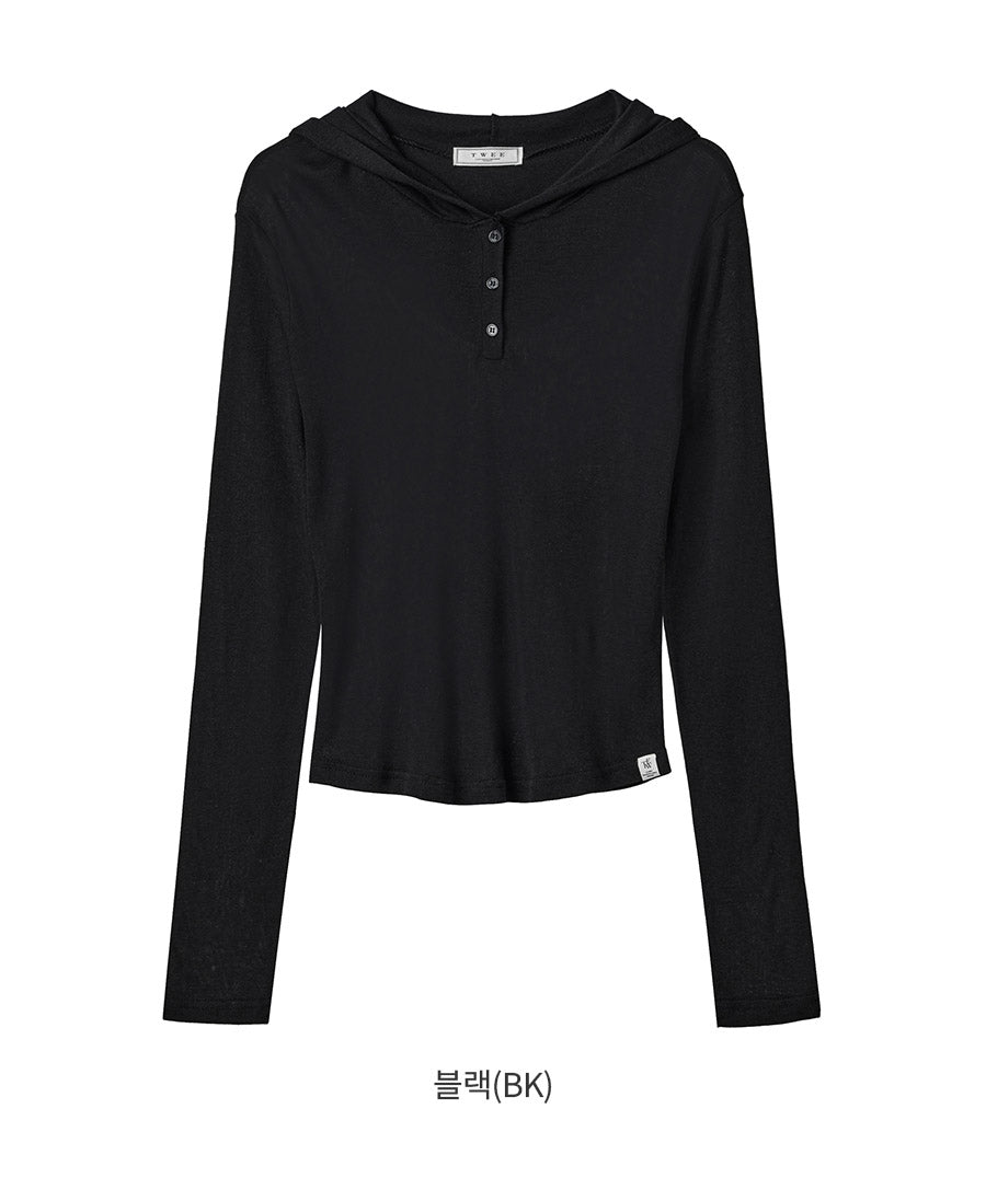 [TWEE] Riena Hood Button T-Shirt-7
