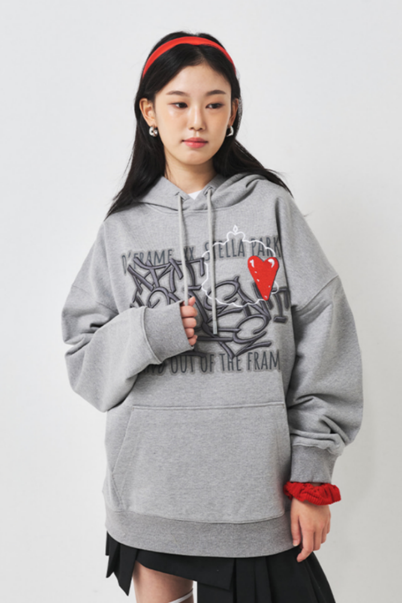 [ CLOUD CAKE ] DFRAME 3D graffiti embroidered hoodie grey-2