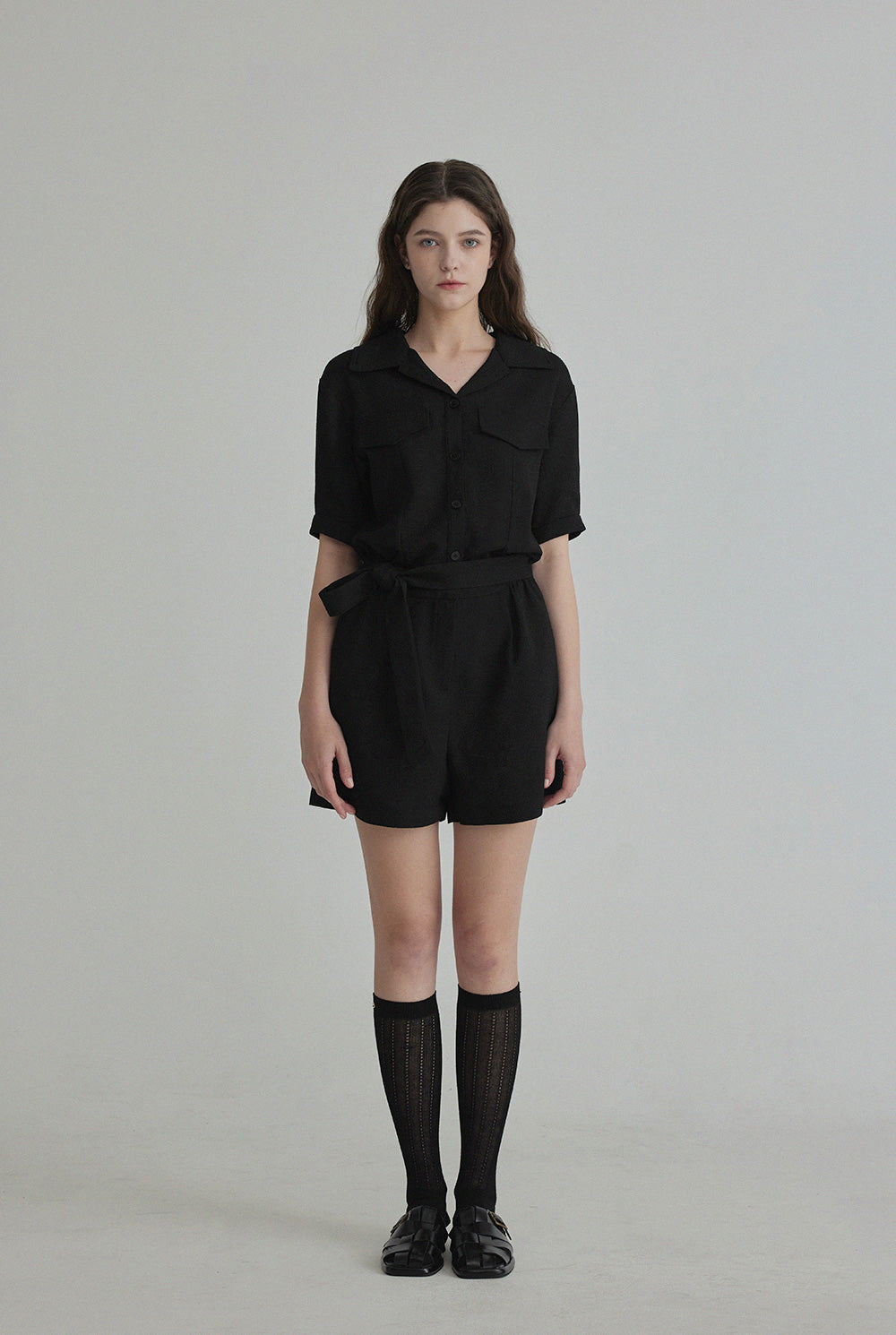 [TWEE] Rangde Tweed Collared Short-Sleeve Jumpsuit-2