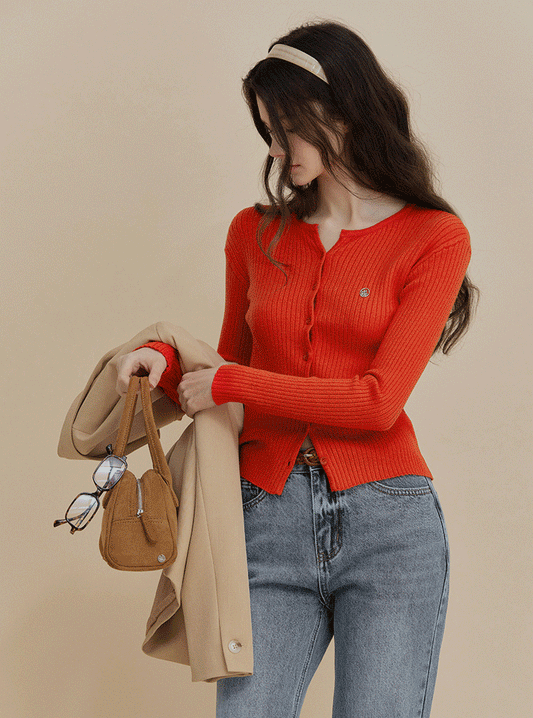 [TWEE] Elvid Symbol Ribbed Cardigan-0