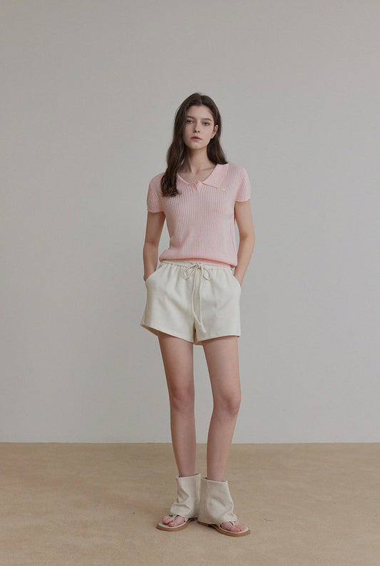 Beryl Punching Collar Short-Sleeve Knit