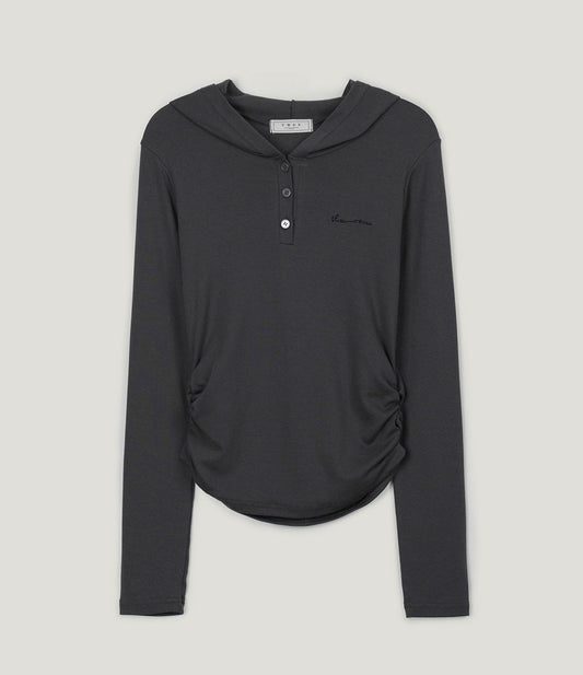 Melb Embroidered Shirring Hoodie