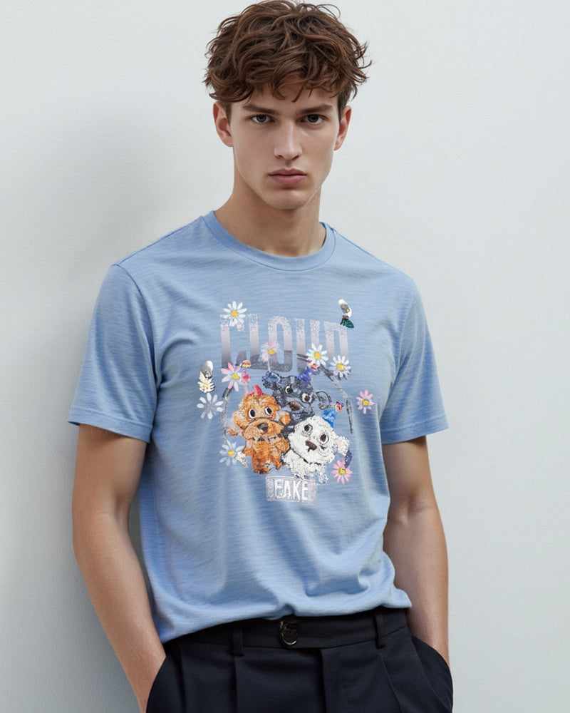 [DFRAME] Three dogs printed short sleeve T-shirt-0